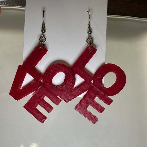 Handmade Red LOVE Statement Earrings NEW - Picture 3 of 3